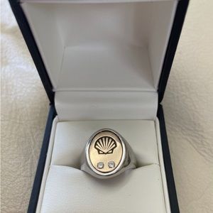 10K Gold Shell Oil Diamond on Sterling Silver Signet Ring